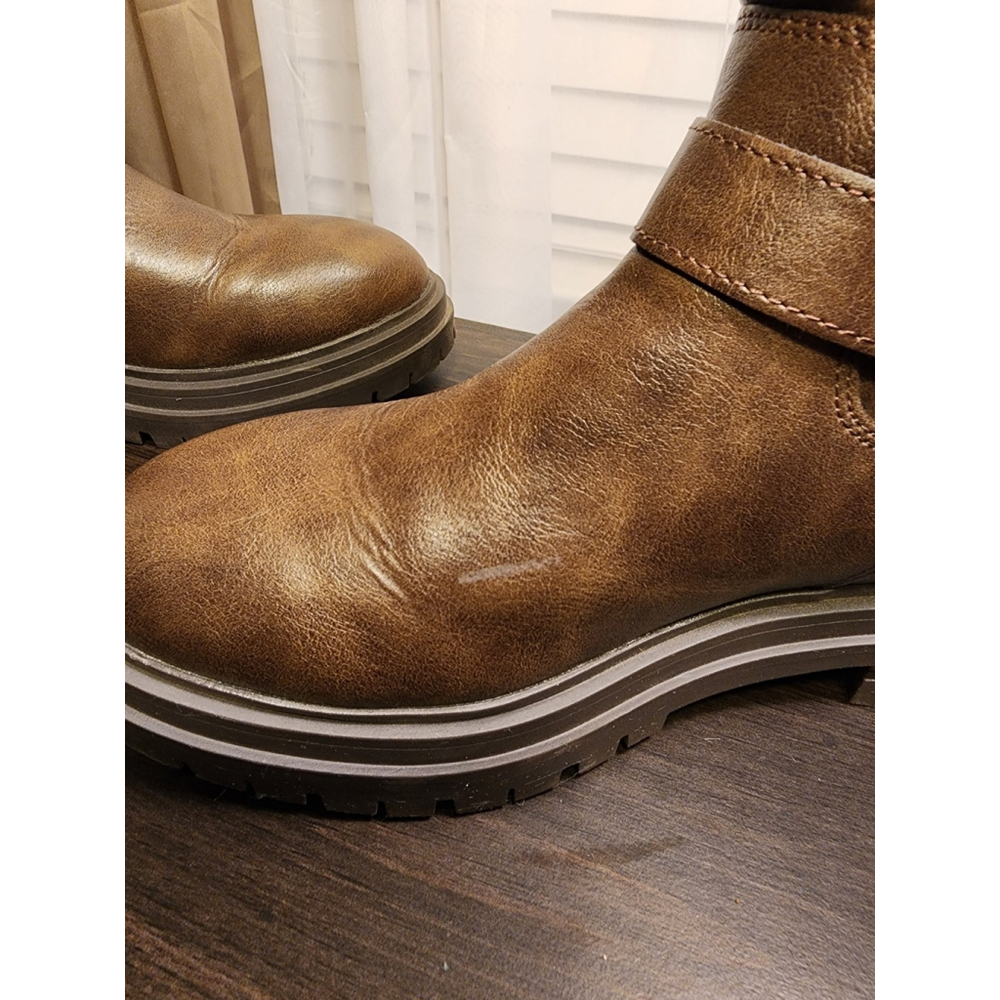 Sun + Stone Onnyx Lug Biker Moto Zip On Buckle Boots Booties 7 M Chocolate Brown - Picture 10 of 13